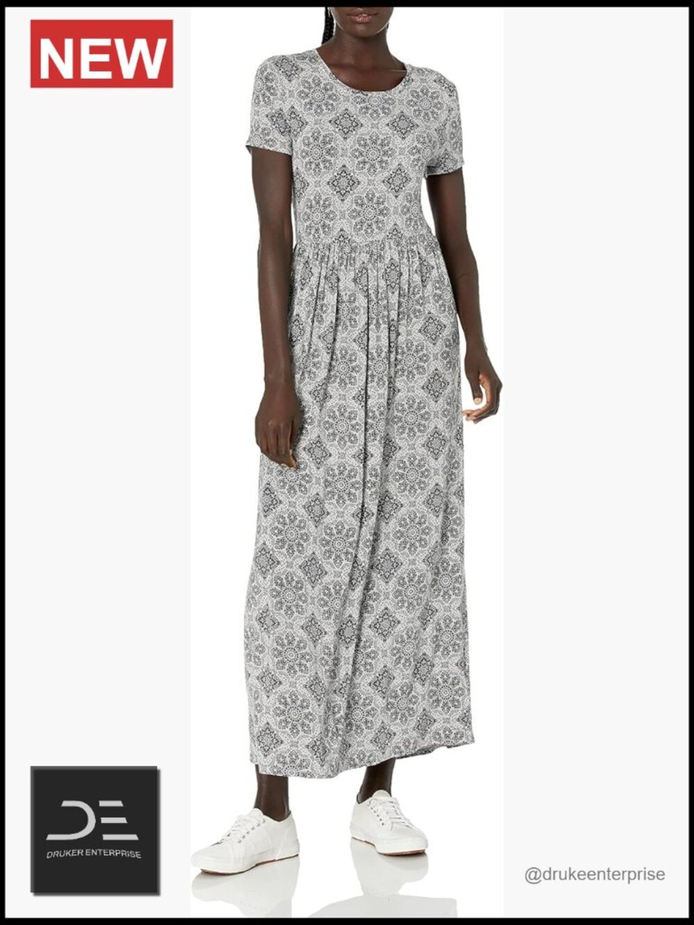 Short-Sleeve Fitted Waisted Maxi Dress Plus Size